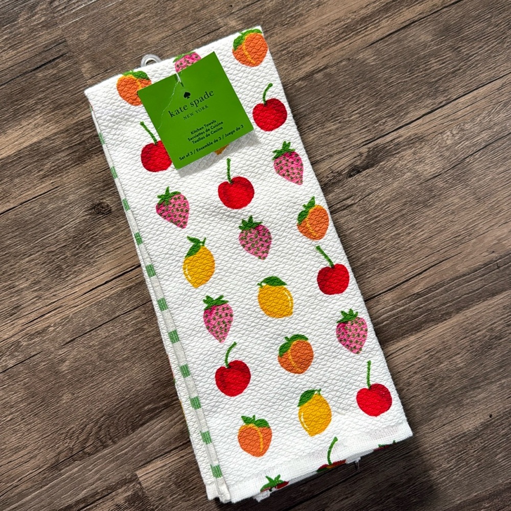 KATE SPADE 3 pack Fruit Print Kitchen Towels 3 Set